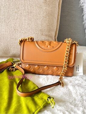 NWT🧡Tory Burch Small Fleming Shoulder Bag Convertible Chain Kobicha Brown 75576